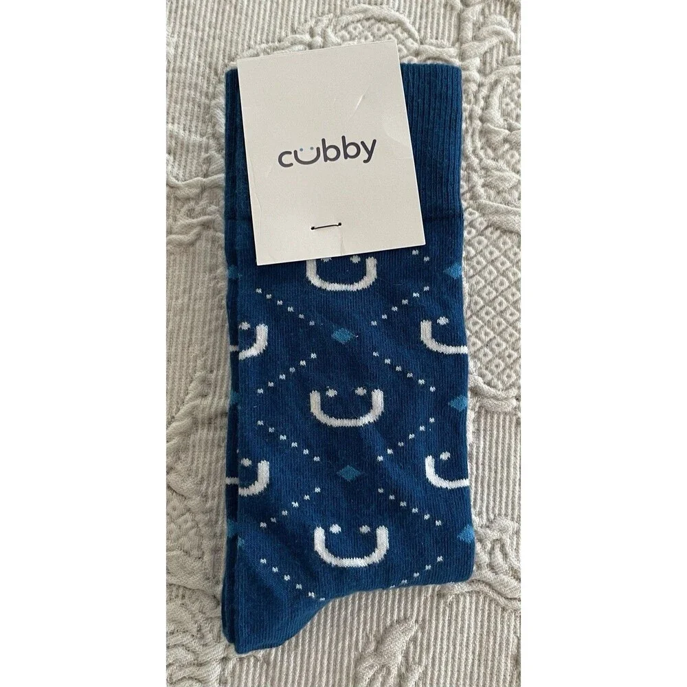 Cubby Socks Blue w/ White Smiley Face Dream Big w Chubby One Size New